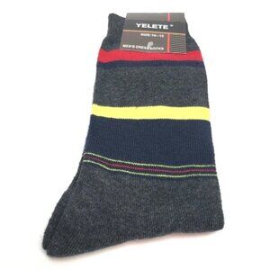 Yelete Men's Socks Striped Charcoal Red Blue Yellow Size 10 - 13